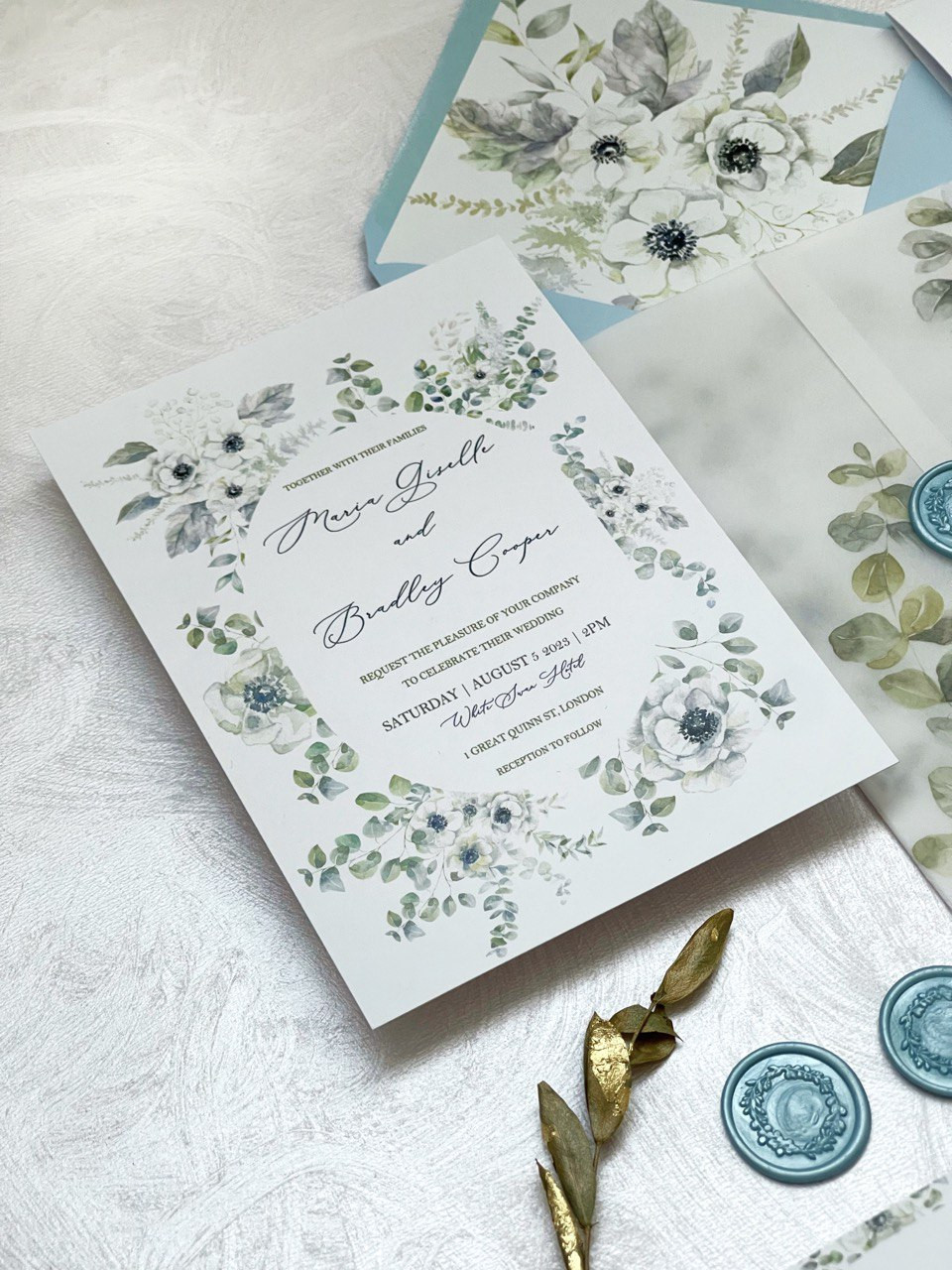 Dusty Blue Wedding Invitation Template - PietraPaperDesign